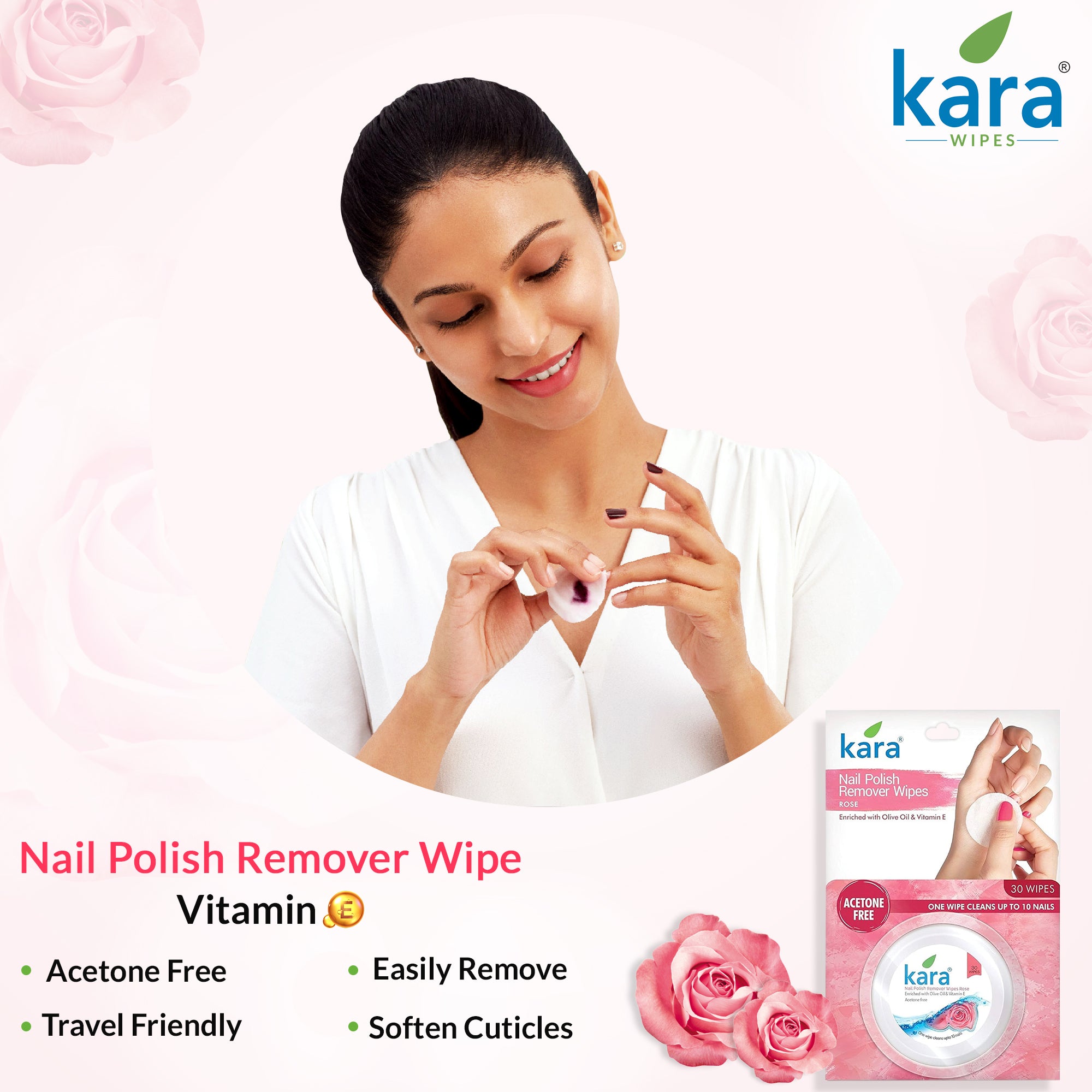 Nail Polish Remover Rose Acetone Free Wipes 30 Pulls