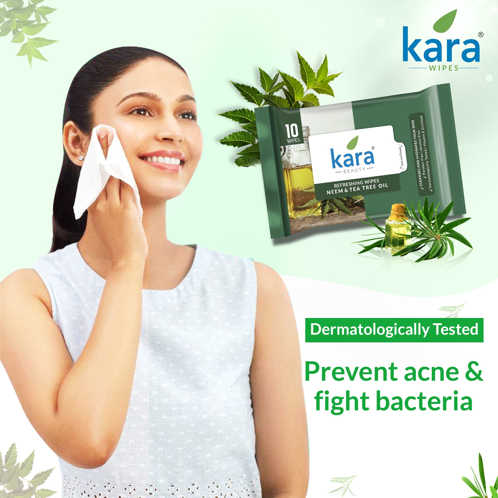 Neem & Tea Tree Oil Facial Wet Wipes 10 Pulls