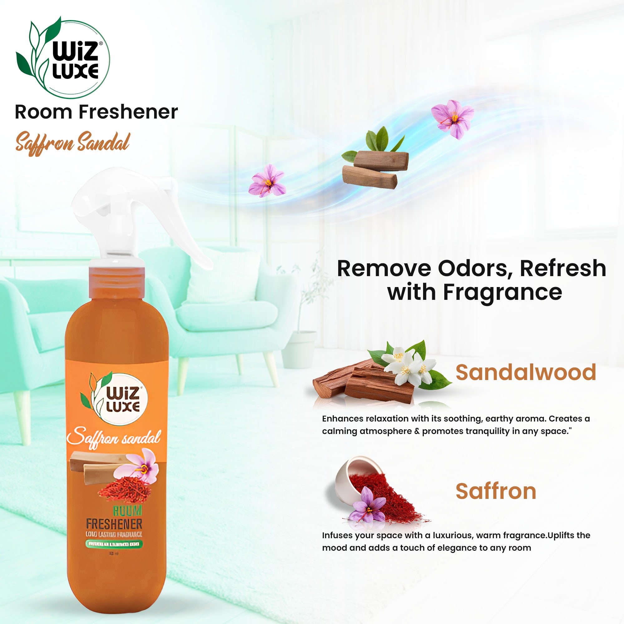 Room Freshener Saffron Sandal 300ml Dispenser Bottle (Pack of 3)