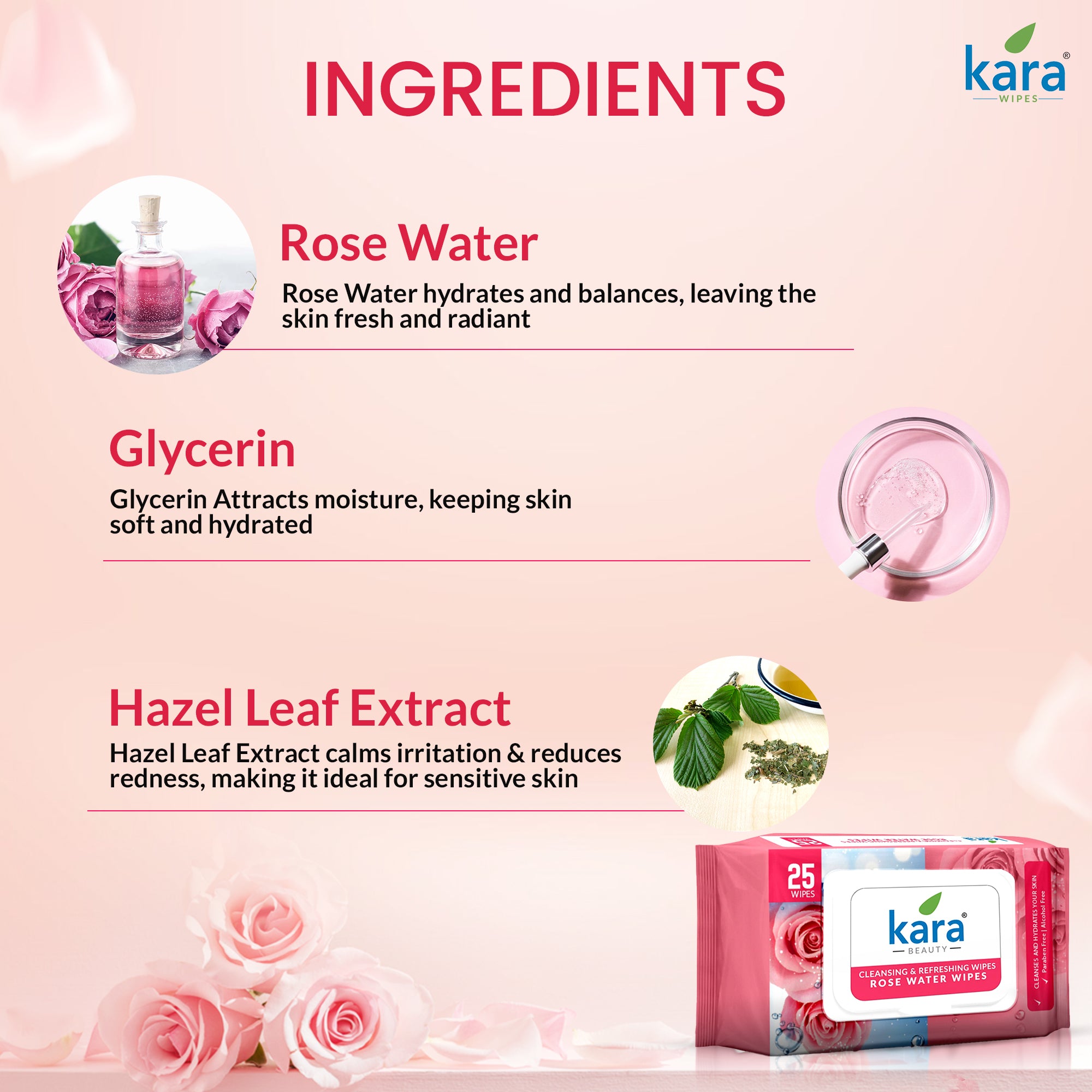 Rose Water Facial Wet Wipes 25 Pulls