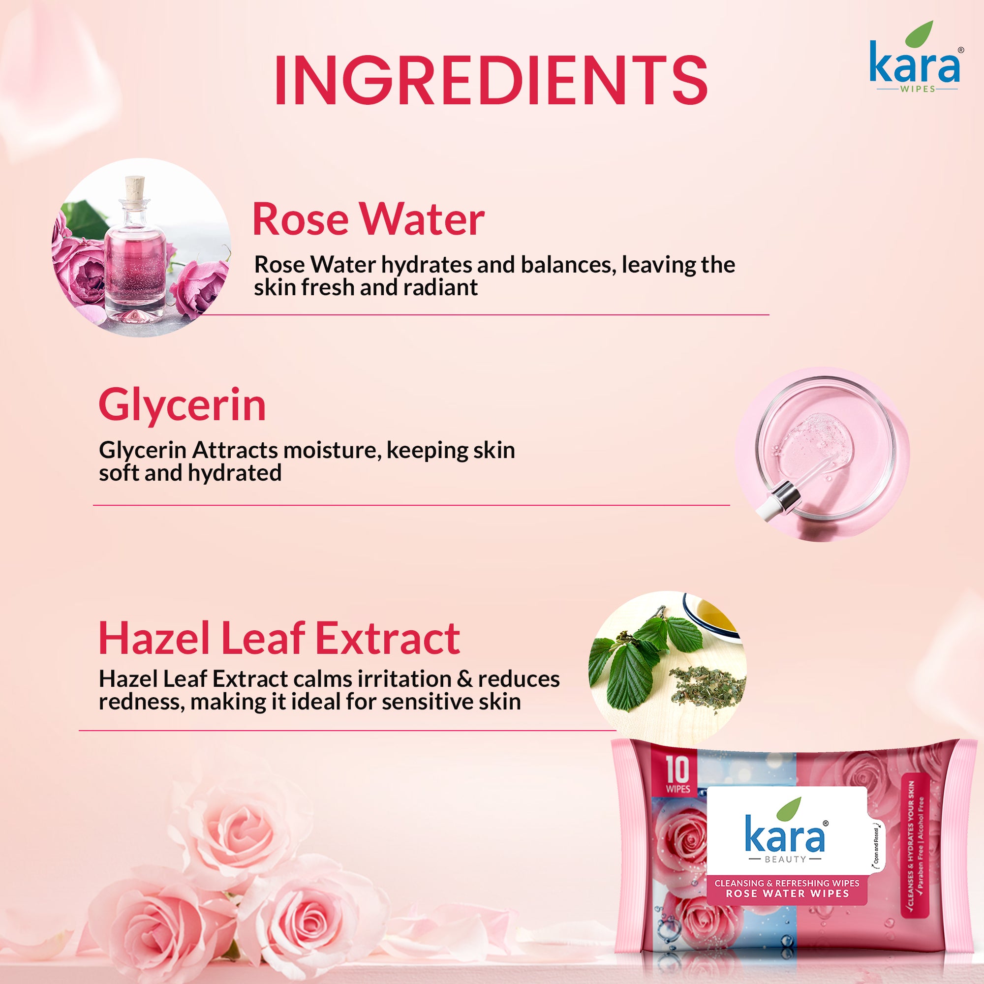 Rose Water Facial Wet Wipes 10 Pulls