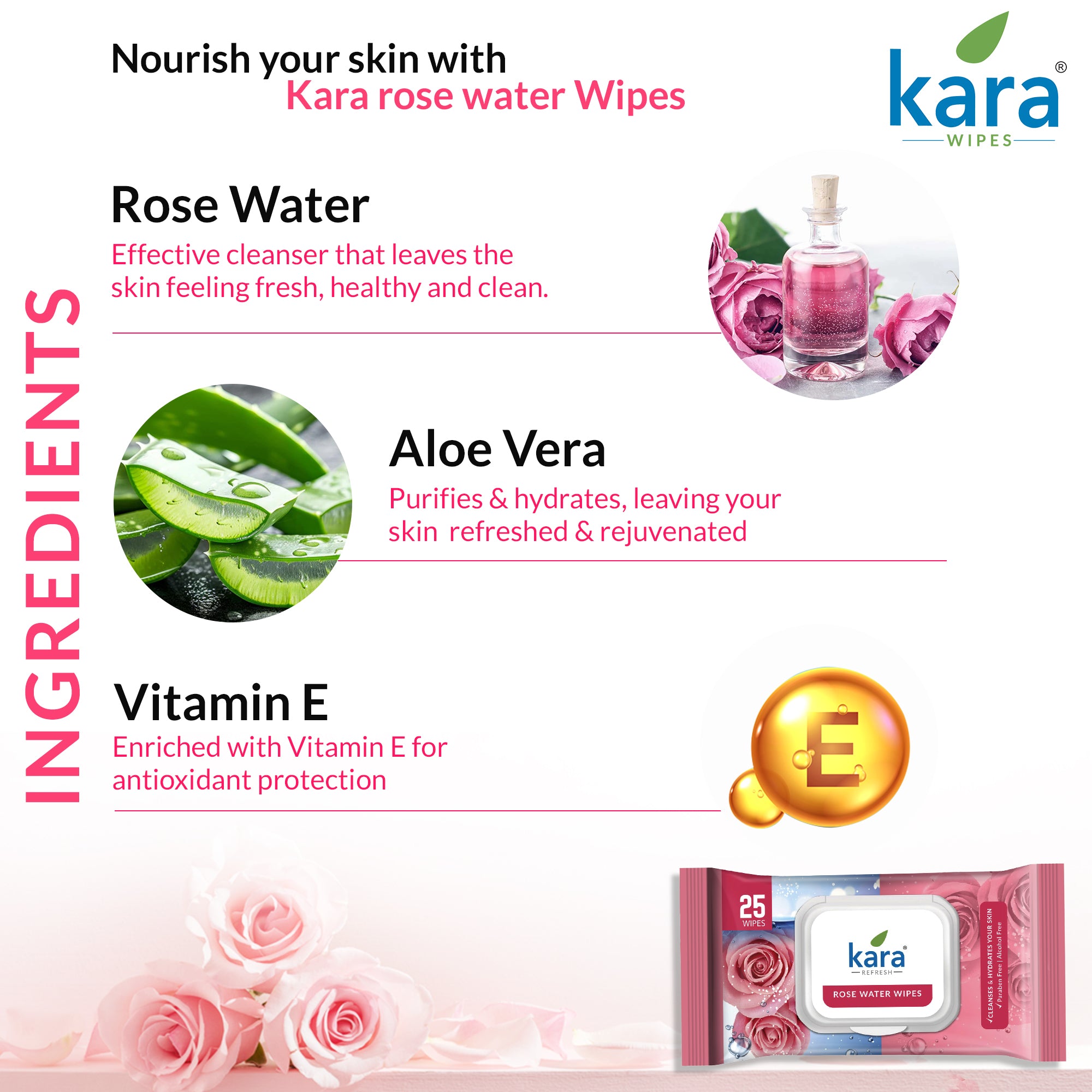 Rose Water Facial Wet Wipes 25 Pulls