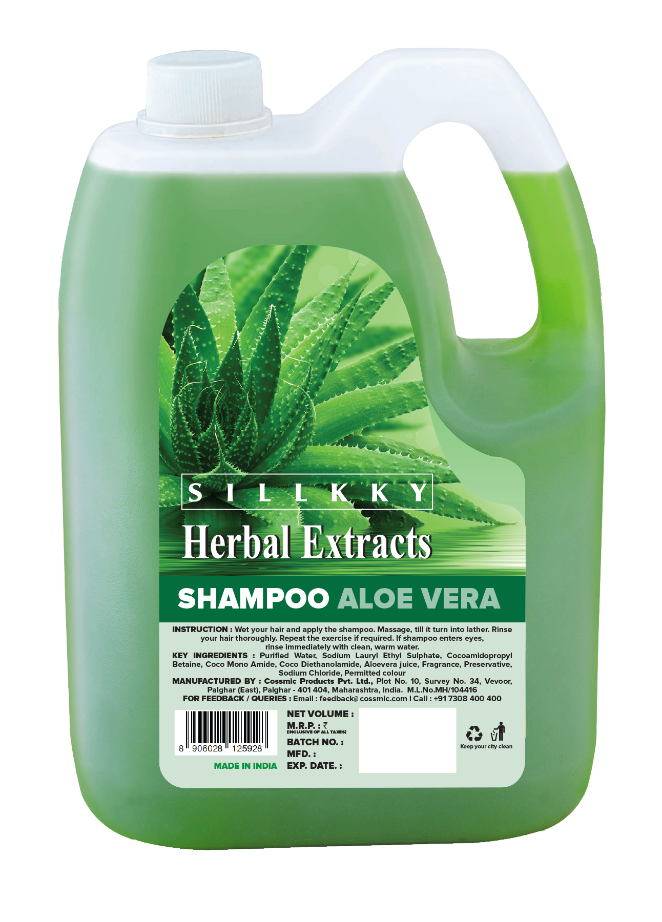 Herbal Extracts Aloe Vera Shampoo 5 Litre Refill Can