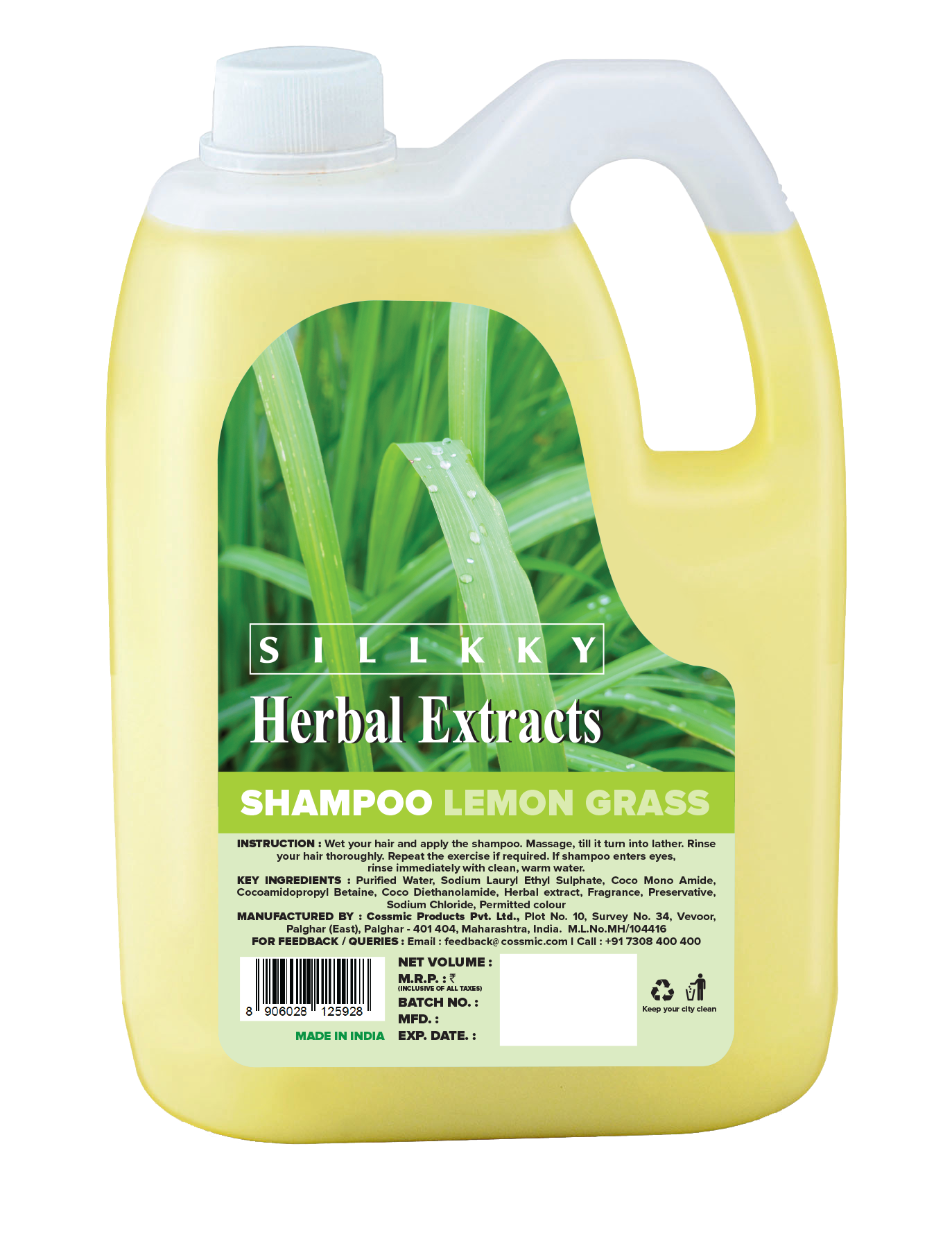 Herbal Extracts Lemon Grass Shampoo 5 Litre Refill Can