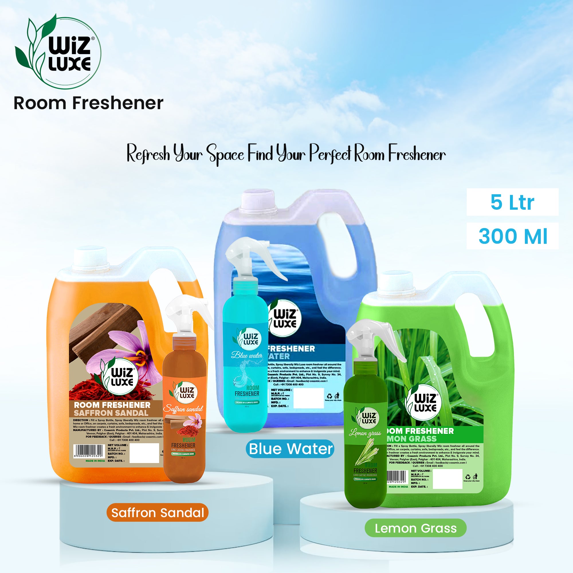 Room Freshener Blue Water 300ml Dispenser Bottle (Pack of 3)