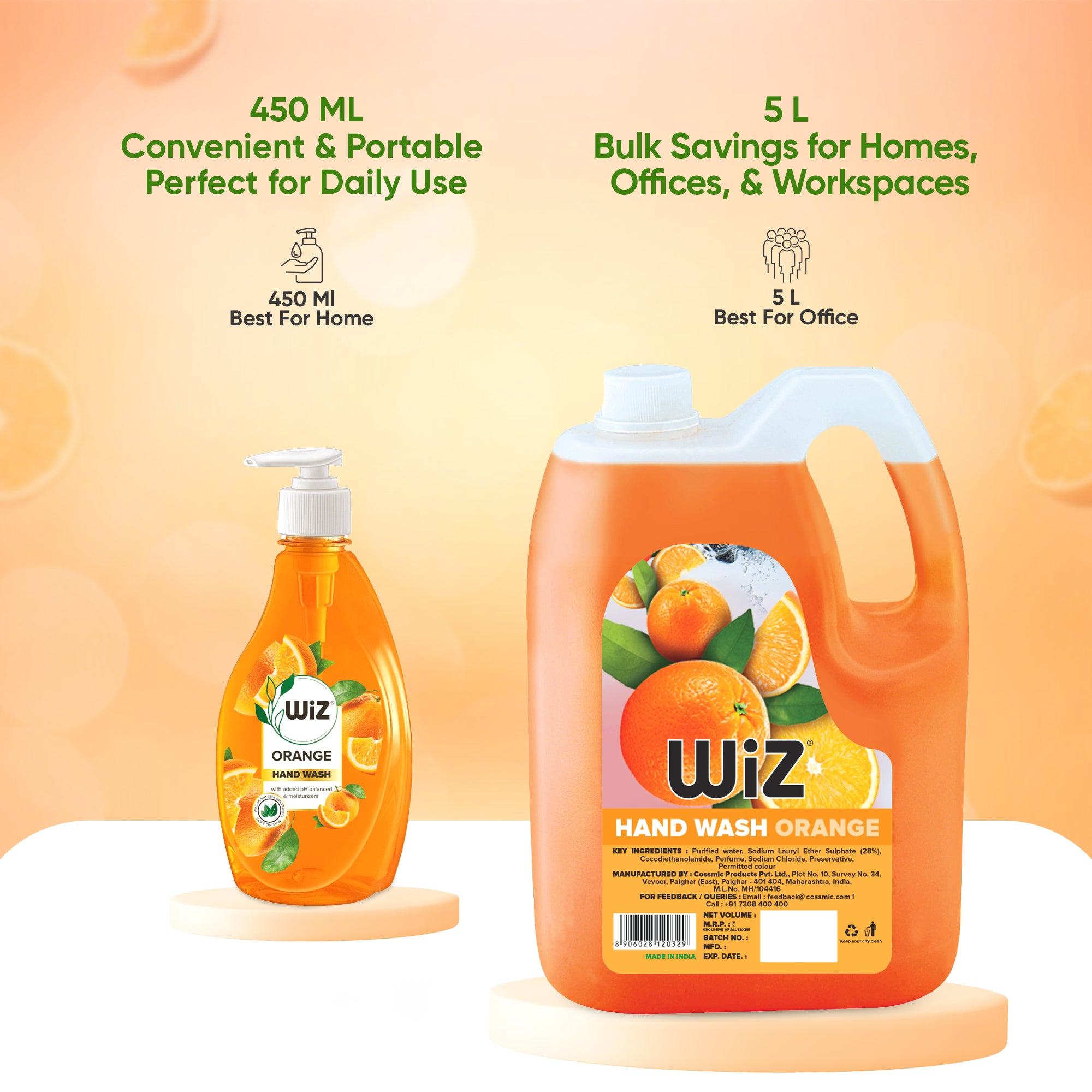 Hand Wash Orange 450ml Dispenser Bottle