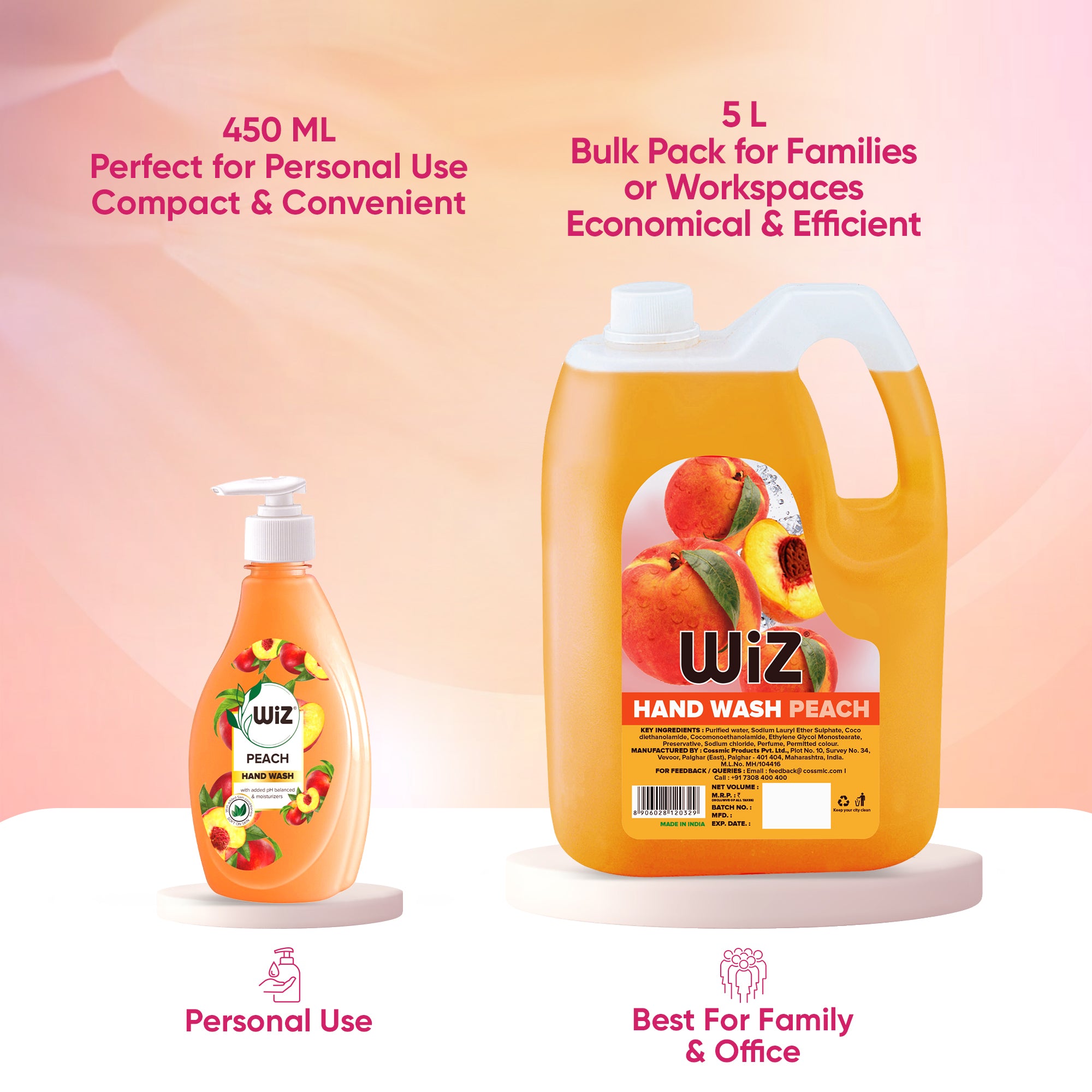 Hand Wash Peach 450ml Dispenser Bottle