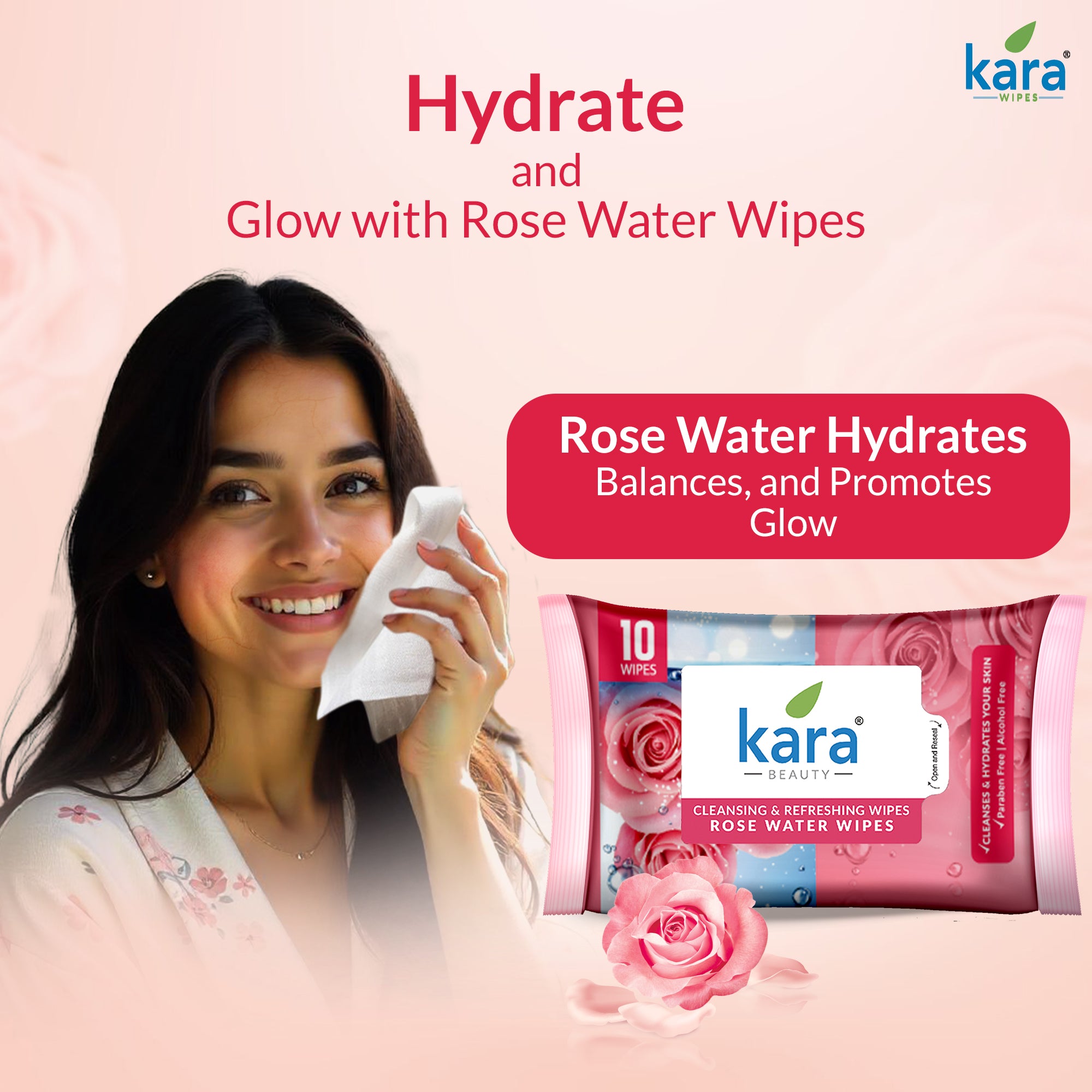 Rose Water Facial Wet Wipes 10 Pulls