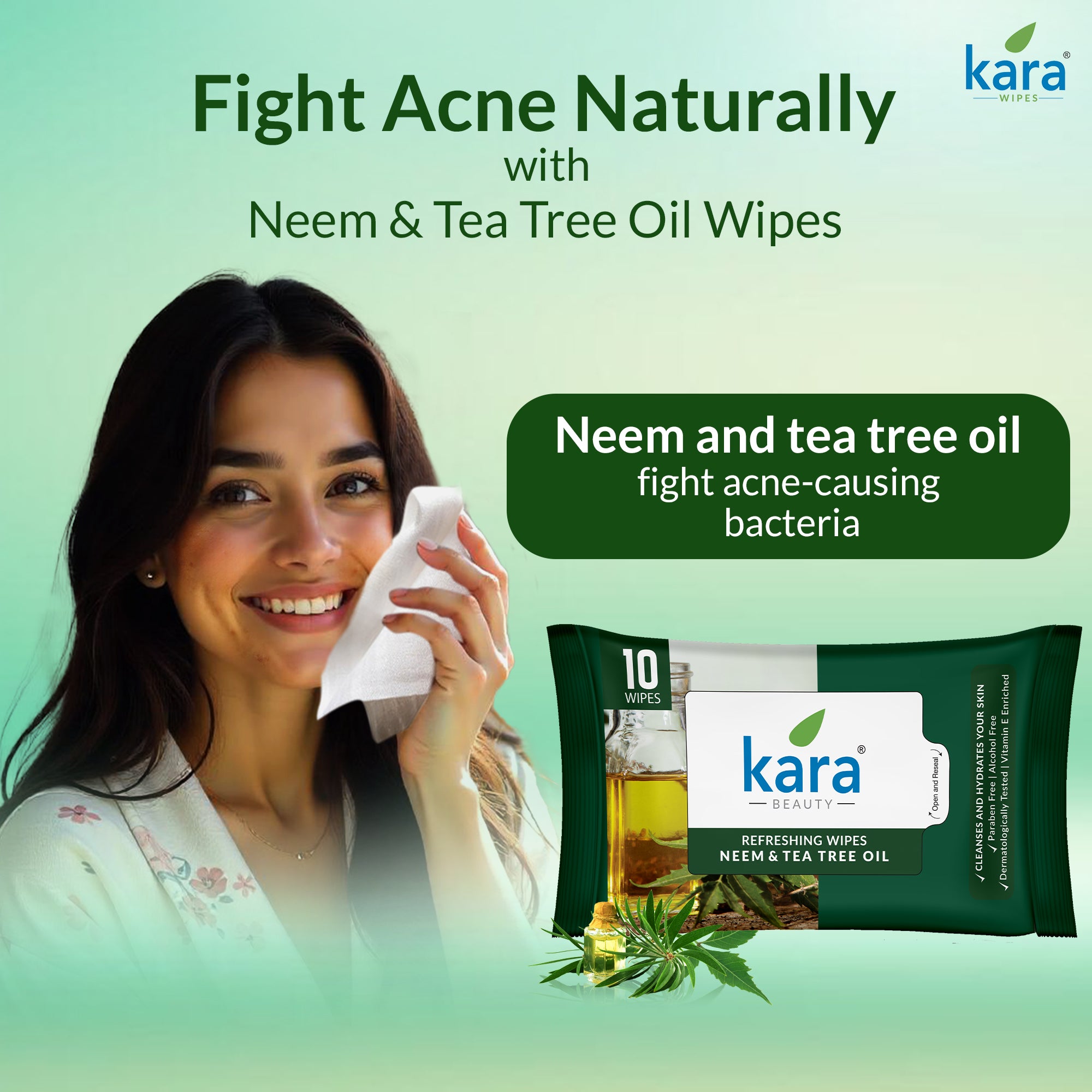 Neem & Tea Tree Oil Facial Wet Wipes 10 Pulls