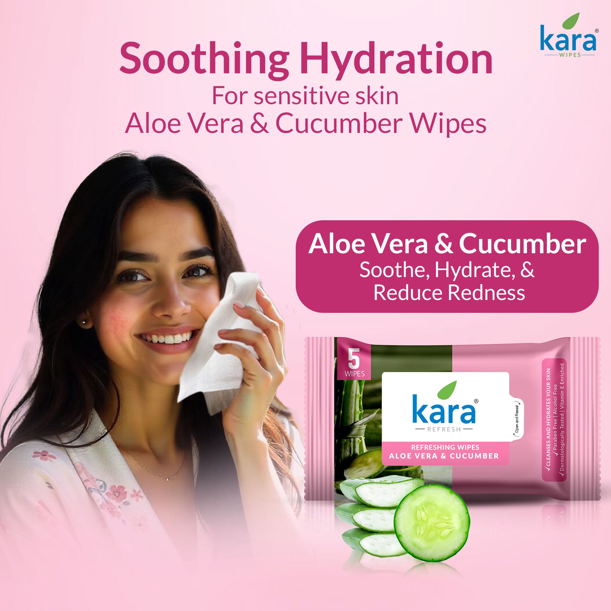 Aloe Vera & Cucumber Facial Wet Wipes 5 Pulls (Pack of 20)