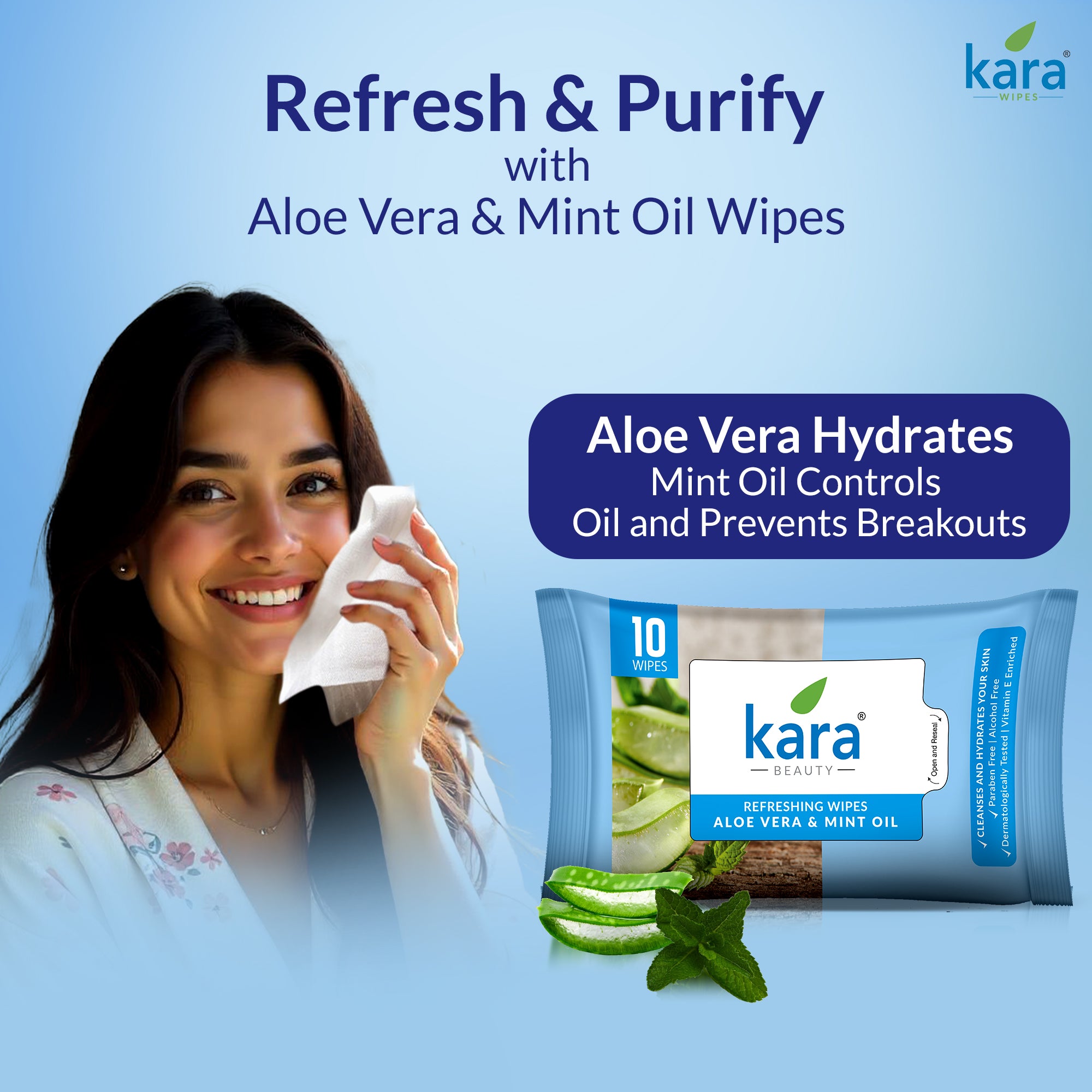 Aloe Vera & Mint Oil Facial Wet Wipes 10 Pulls