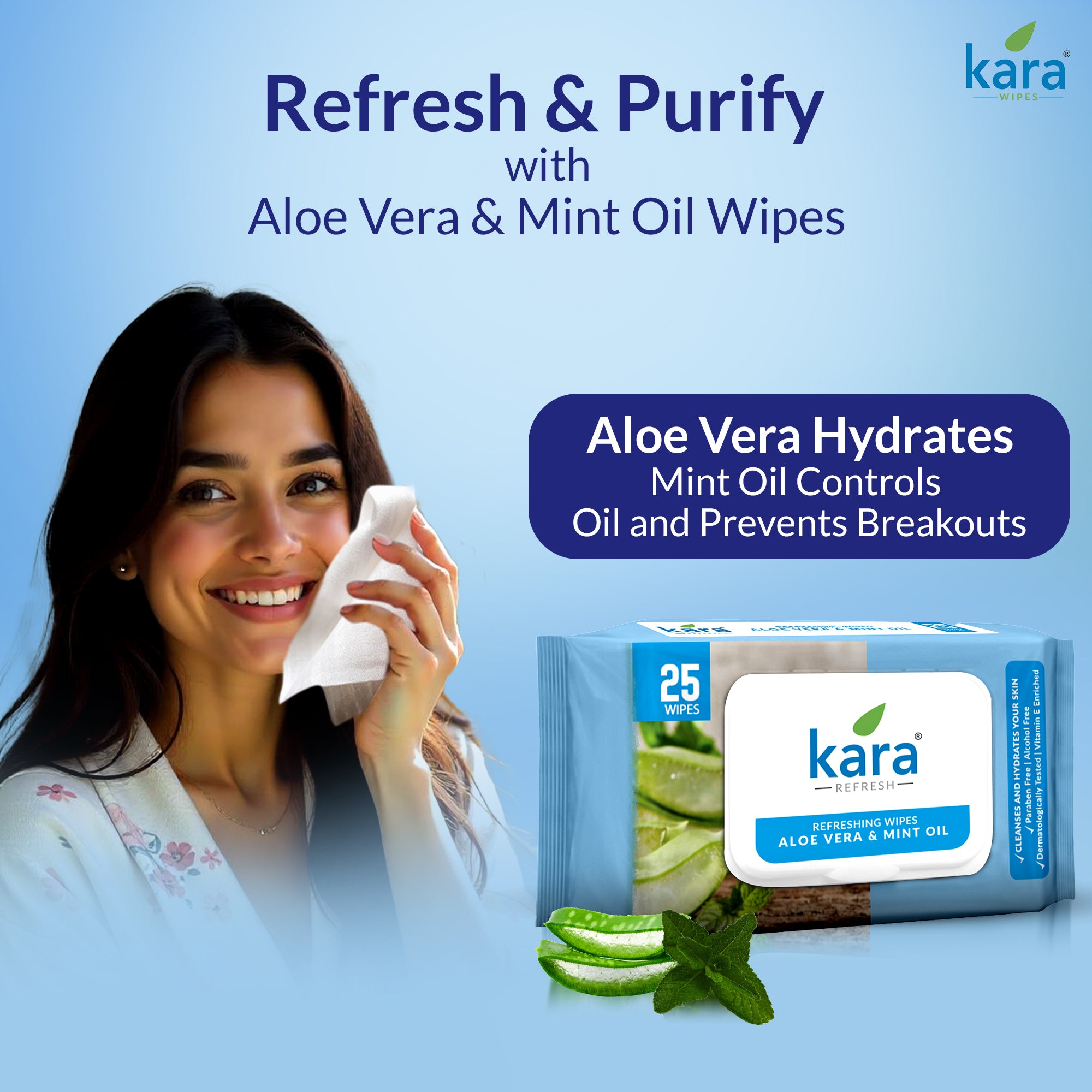 Aloe Vera & Mint Oil Facial Wet Wipes 25 Pulls