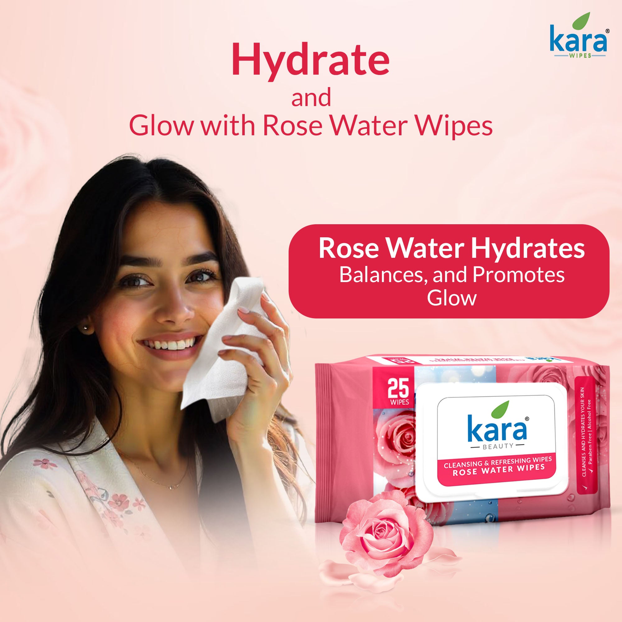 Rose Water Facial Wet Wipes 25 Pulls