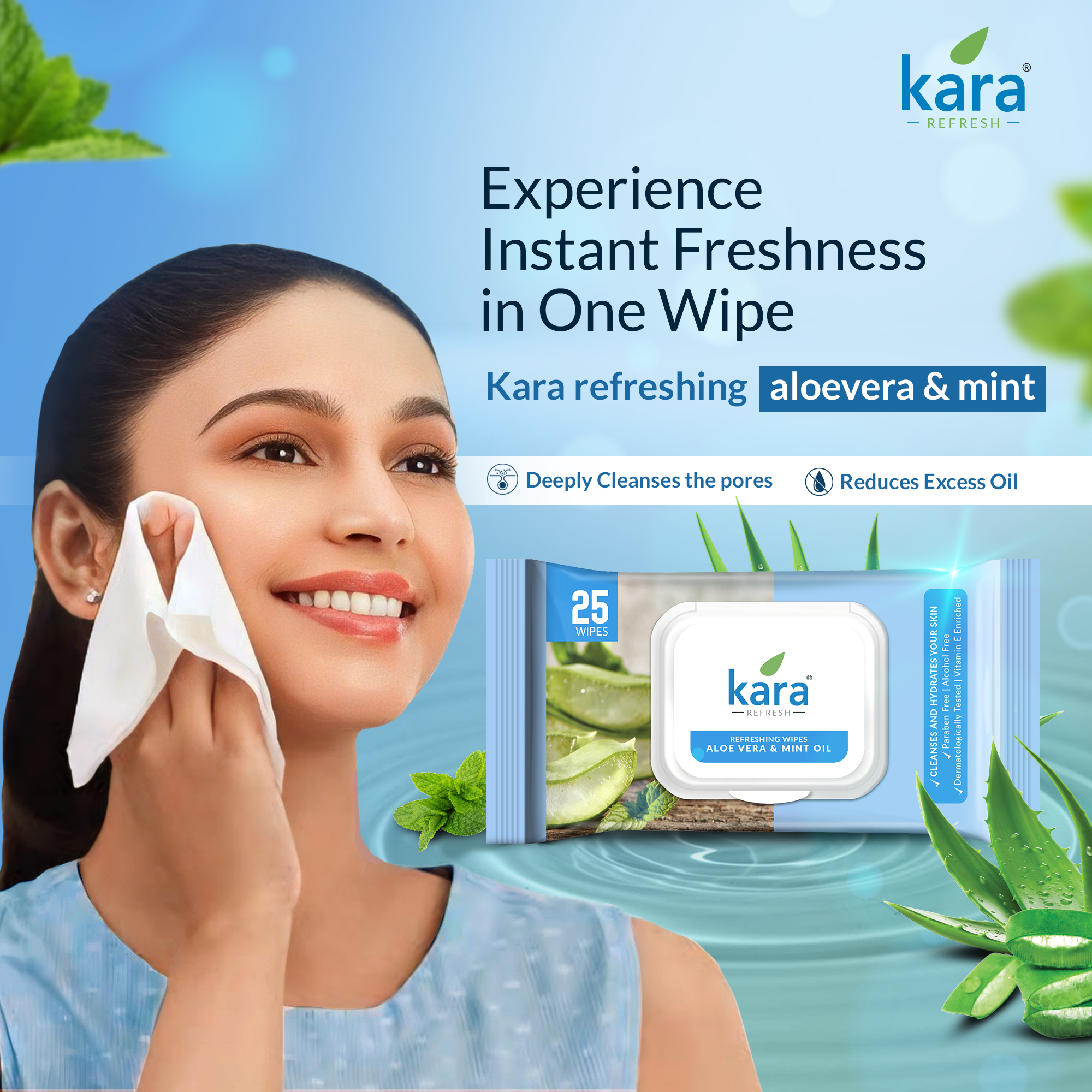 Aloe Vera & Mint Oil Facial Wet Wipes 25 Pulls