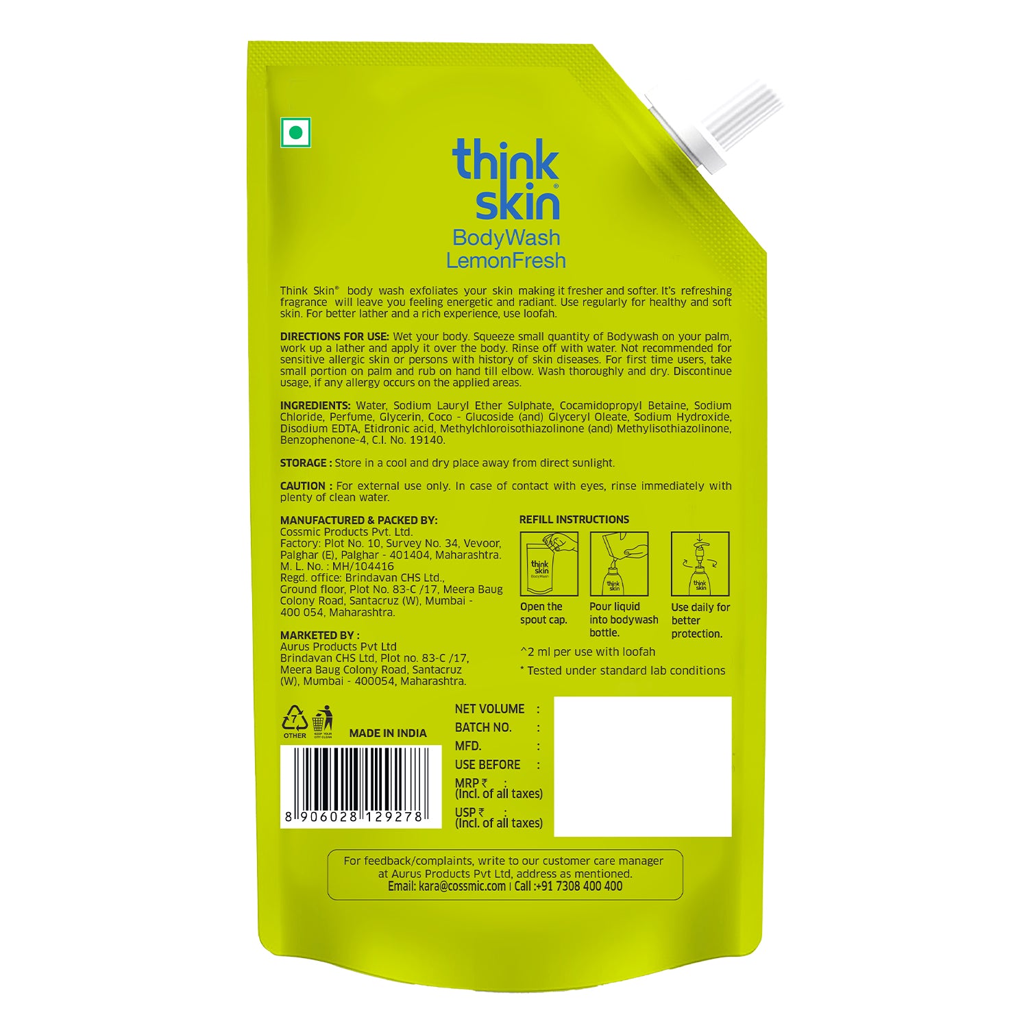Body Wash Lemon Fresh 1L Refill Pouch
