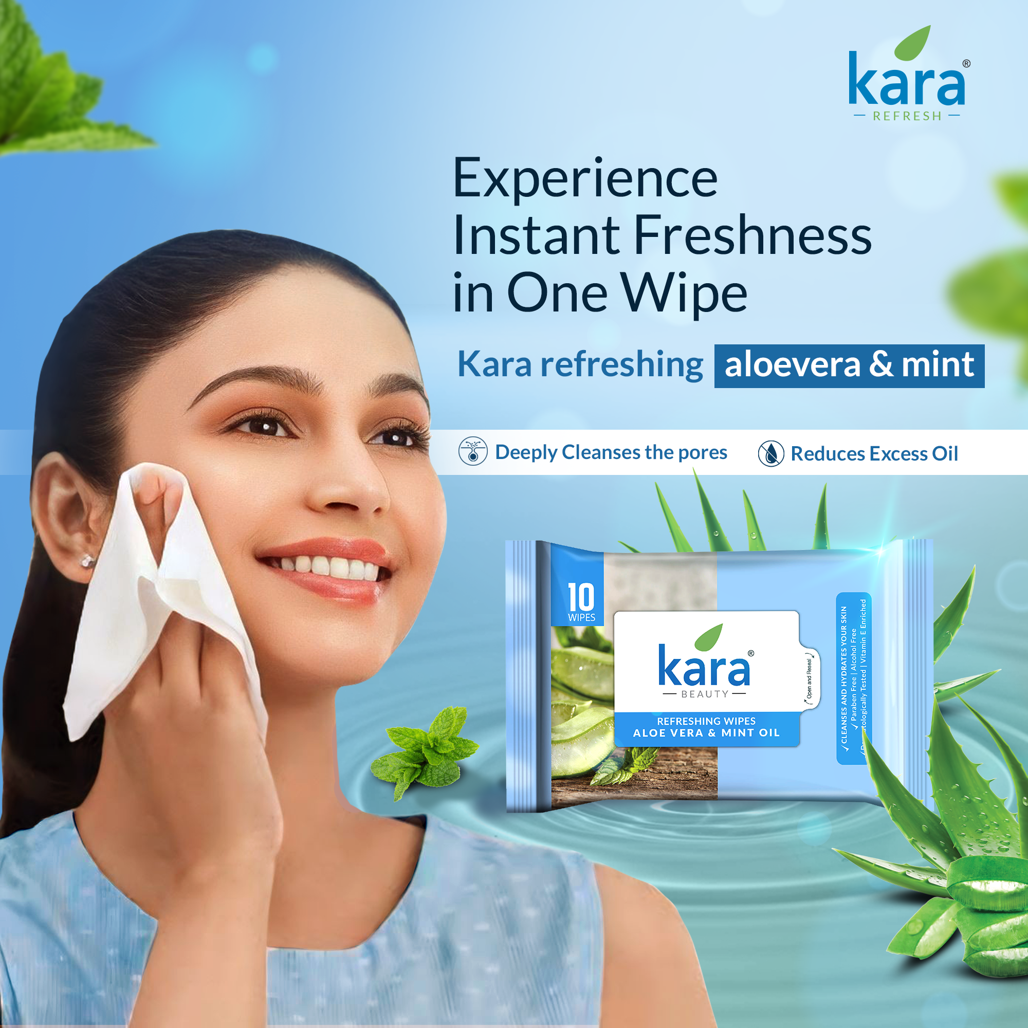 Aloe Vera & Mint Oil Facial Wet Wipes 10 Pulls