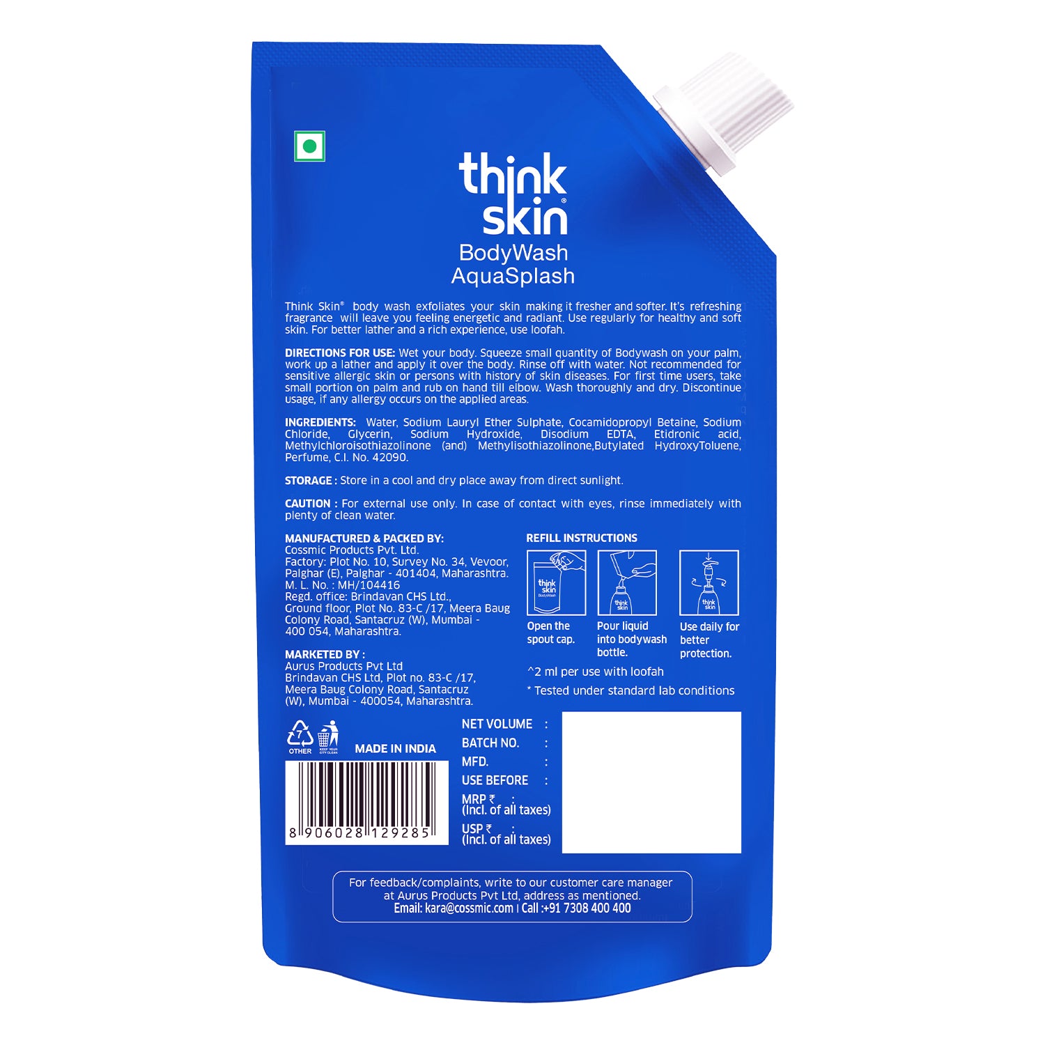 Body Wash Aqua Splash 1L Refill Pouch
